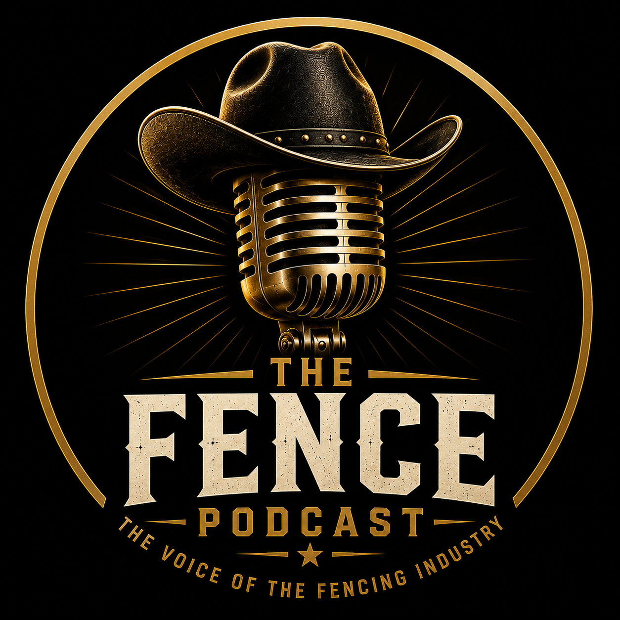 The Fence Podcast - Vintage gold microphone with cowboy hat